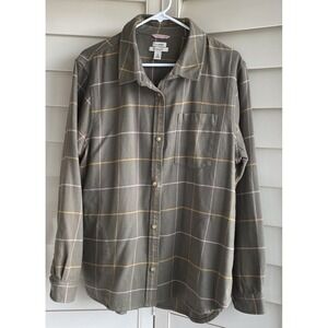 L.L. Bean Olive Green Plaid Button-Down Shirt with Yellow & Pink Lines